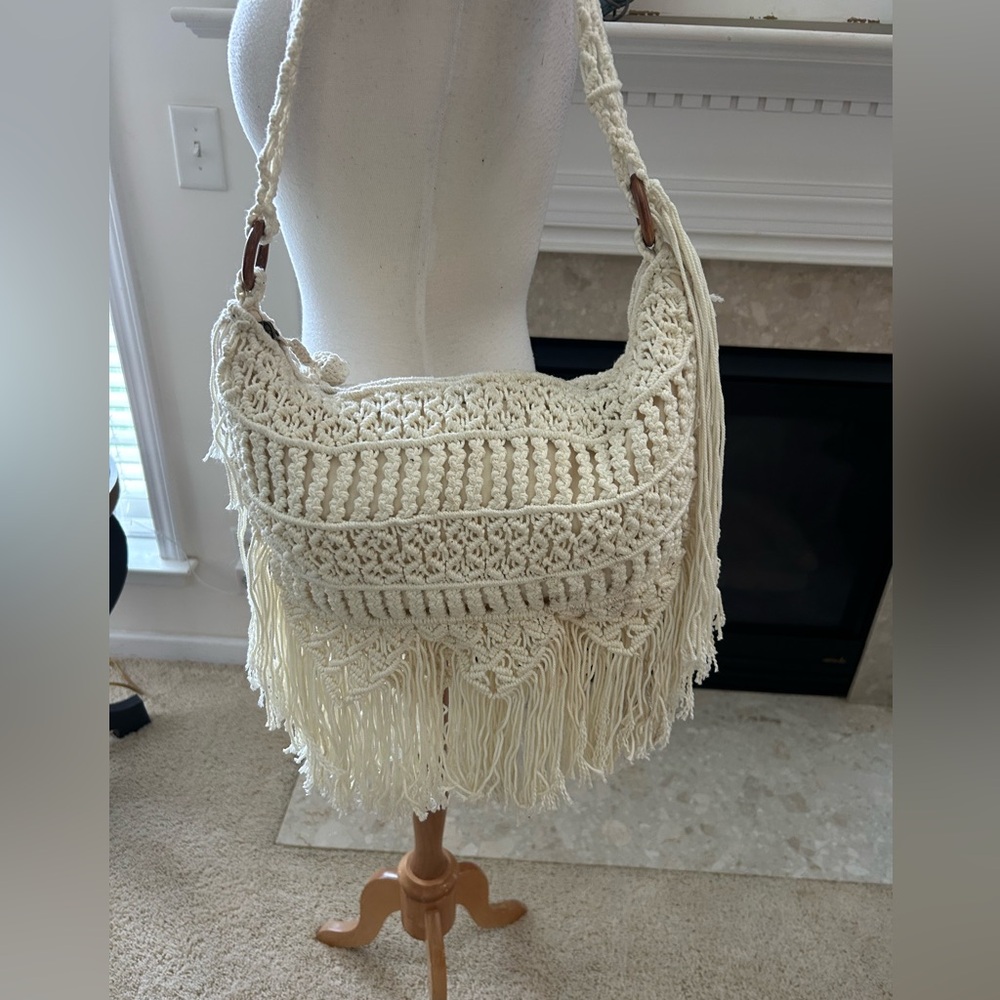 The Sak Bohemian Macrome Cream Fringe Shoulder Bag - Picture 9 of 15
